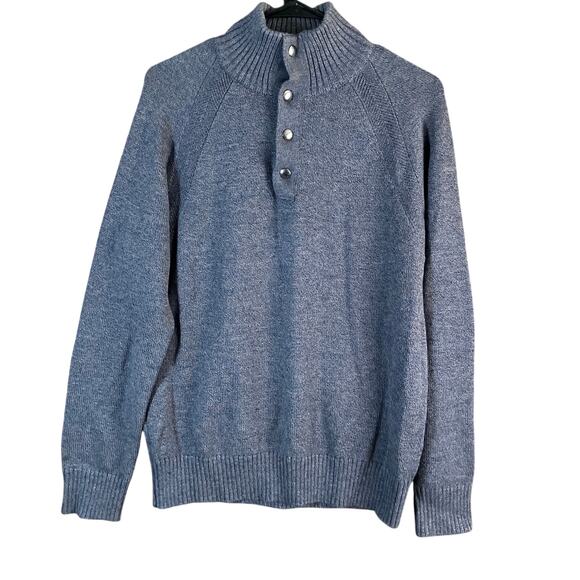 Banana Republic Mens Sweater Gray Knitted Mock Henley Neck Fine Wool Blend M - Picture 1 of 12